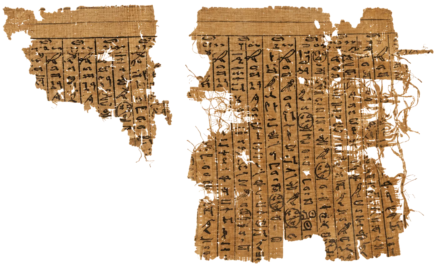 梅勒日记纸草示意图：分栏的古埃及文字，逐日记着船队运石头的事